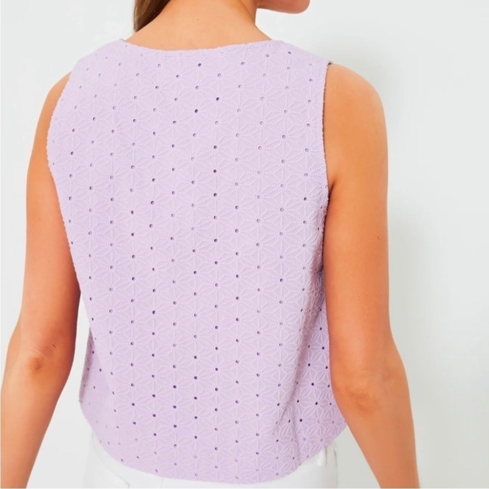 NEW Tuckernuck Lavender Eyelet V Neck Crop Tank Top Women’s L Summer Spring Cute - Picture 3 of 10